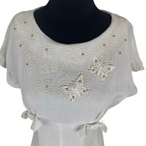 Vintage 60s Butterfly Rhinestone Dress Project Piece Dyeable Cotton Mod XS 32B